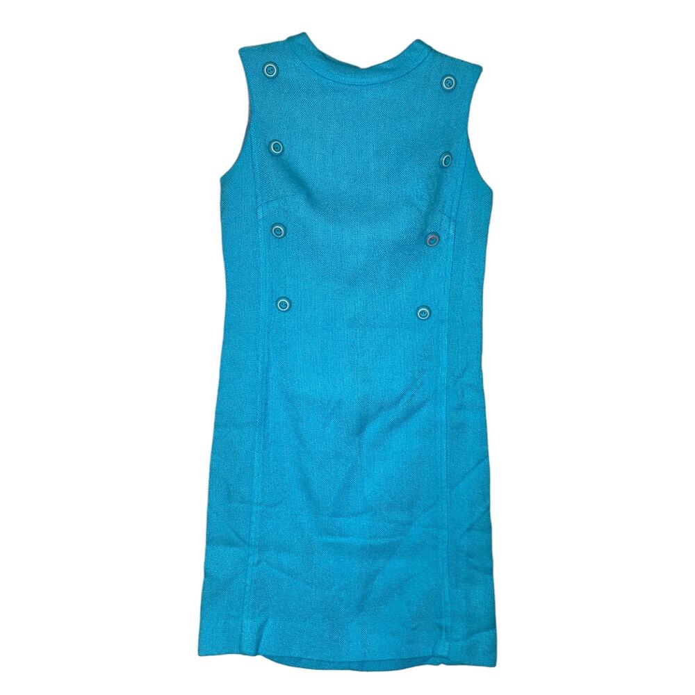Vintage Retro Blue 60s 70s Mid Century Mod Sheath Dress Union Made